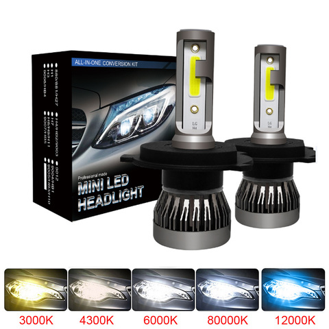 Muxall 2PCS LED 12000LM/PAIR Mini Car Headlight Bulbs H1 H7 H8 H9 H11 Headlamps Kit 9005 HB3 9006 HB4 Auto Lamps 4300K 8000K ► Photo 1/6