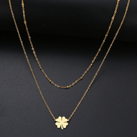 DOTIFI For Women Fashion Shaped Double Necklace Lucky Clover Geometric Figure Stainless Steel Gold Silver Color Gift ► Photo 1/6