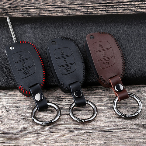 Leather Car Remote Key Case Cover For Hyundai Tucson Creta ix25 ix35 i20 i30 HB20 Elantra Verna Mistra 2015 2016 2017 2022 ► Photo 1/6