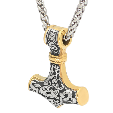 Viking 316L Stainless steel Thor Hammer Mjolnir Amulet Scandinavian pendant necklace ► Photo 1/6