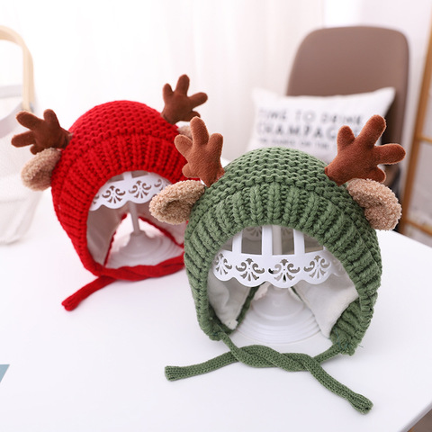 Cute Cartoon Elk Baby Hat Winter Christmas Knitted Kids Hat Warm Infant Baby Boy Girls Cap Ear Protection Children Beanie Bonnet ► Photo 1/6