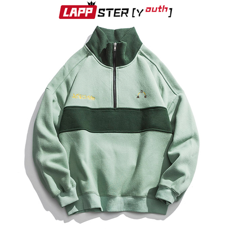 LAPPSTER-Youth Harajuku Patchwork Turtleneck Hoodies 2022 Pullover Mens Color Block Korean Fleece Sweatshirts Streetwear Clothes ► Photo 1/6