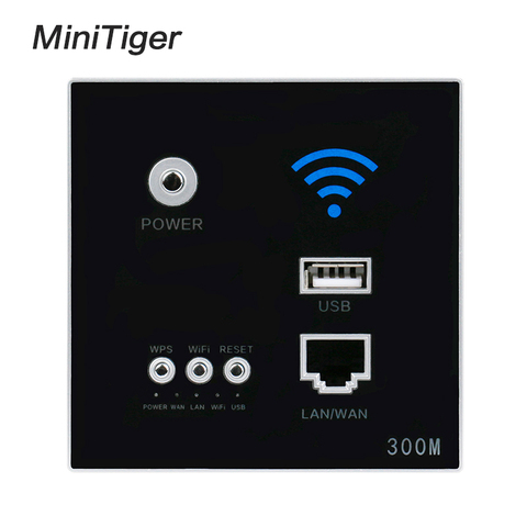 Minitiger Black 300M Wall Embedded Wireless AP Router USB Charging Port 1500mA Output Wall WIFI Routeur Panel Socket ► Photo 1/4