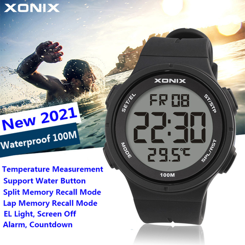 XONIX 2022 New Temperature Measurement Men Women Sports Lap Split Waterproof Swimming Diving Stopwatch Alarm Clock Silicone TEM ► Photo 1/6