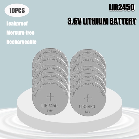 10PCS 3.6V LIR2450 2450 Rechargeable Button Battery Button Battery Replaces CR2450 ► Photo 1/6