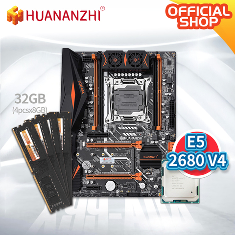 HUANANZHI X99 AD4 X99 Motherboard with Intel XEON E5 2680 v4 with 4*8G DDR4 NON-ECC memory combo kit set NVME NGFF SATA USB 3.0 ► Photo 1/4