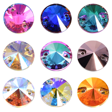 AAAAA Quality 12mm 40pcs Colorful Sew On Rhinestone Round Rivoli Shape Glass Flatback Sewing Rhinestones for Wedding Dress F0082 ► Photo 1/6