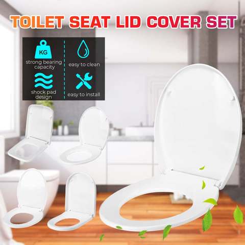 PP Universal Slow-Close Toilet Seat Lid Cover Set Thicken Replacement Antibacterial Square Round O/V Type Toilet Seats ► Photo 1/6