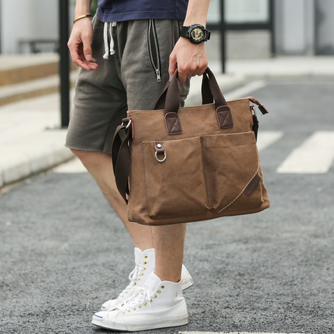 Men Washable Canvas Bag Leather Briefcase Travel Suitcase Messenger Shoulder Tote Pack Handbag Large Casual Business Laptop Bags ► Photo 1/6