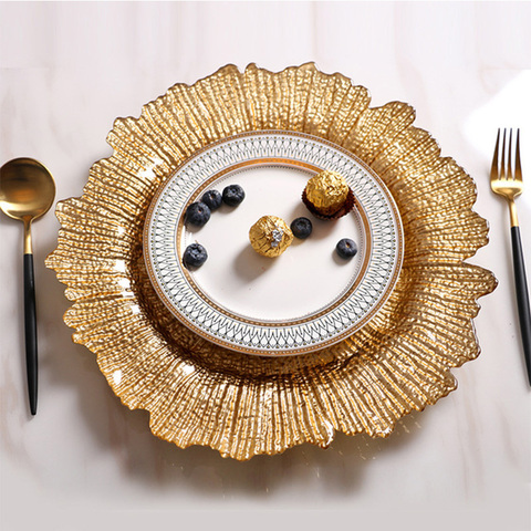 European gold-rimmed glass pearl plate Western dish fruit plate salad plate tray salad plate fancy dish steak tableware ► Photo 1/6