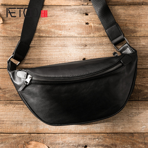 AETOO Leather trend men's one-shoulder bag, head leather slant bag, simple hundred with chest bag, soft leather small bag ► Photo 1/6
