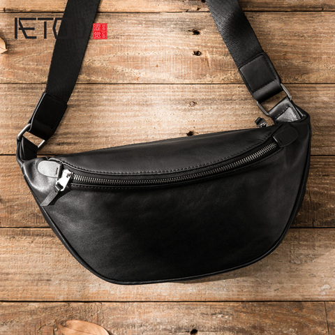 AETOO Leather trend men's one-shoulder bag, head leather slant bag, simple hundred with chest bag, soft leather small bag ► Photo 1/6