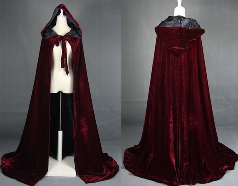 Wine red black velvet hooded cloak wedding cape Halloween wicca robe coat Stock bridal shawl  medieval cloak ► Photo 1/2