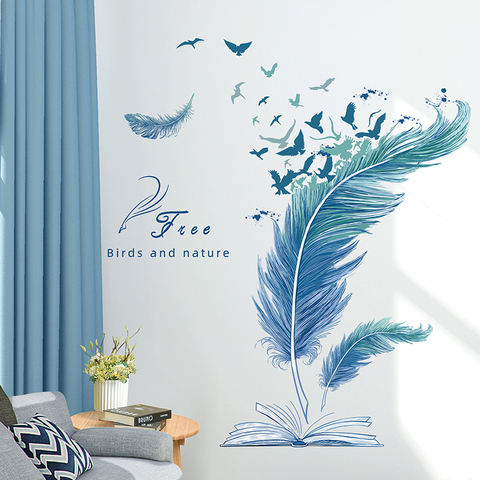 [shijuekongjian] Cartoon Feathers Wall Stickers DIY Birds Wall Decals for House Living Room Kids Bedroom Wardrobe Decoration ► Photo 1/6