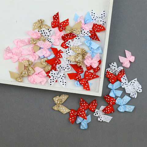 100Pcs Solid Color/Dots Satin Ribbon Bows DIY Craft Supplie Gift Packing Bowknots Hair Accessories Ornaments Sewing Appliques ► Photo 1/6