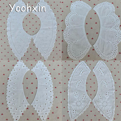 1 pair HOT white cotton Embroidery Lace Fabric DIY applique collar trim ribbon neckline craft Sewing guipure wedding dress decor ► Photo 1/5