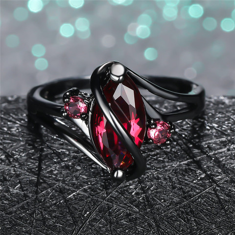 Charm Female Red Leaf Crystal Ring Vintage 14KT Black Gold Engagement Rings For Women Luxury Hollow Zircon Wedding Band Ring ► Photo 1/1