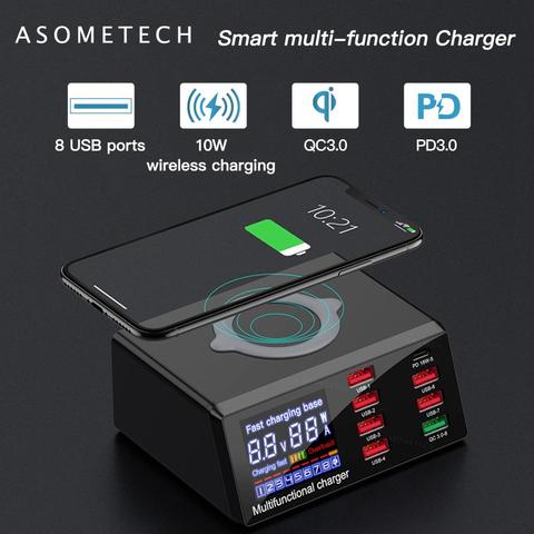 8 USB Ports Phone Charger PD QC 3.0 USB Fast Charging Station Wireless Charging Smart Charge Adapter Charger for iPhone Samsung ► Photo 1/6