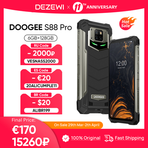 DOOGEE S88 Pro Rugged Support Reverse Charging10000mAh Large Battery Smartphone Helio P70 Octa Core 6GB RAM 128GB ROM Smartphone ► Photo 1/6