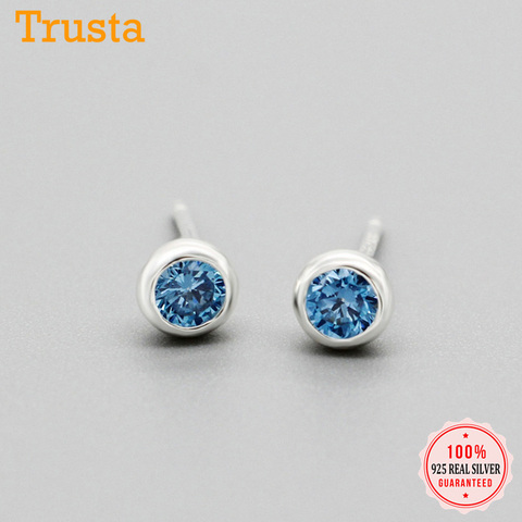 Trustdavis 100% 925 Sterling Silver Fashion Women's Tiny With Blue Pink Zircon Stud Earrings For Girls Kids Lady Gift  DS742 ► Photo 1/6