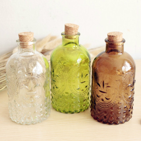 New 2022 Zakka Retro Vase Carved Cork Bottle Glass Bottle Tabletop Vase With Cork ► Photo 1/6