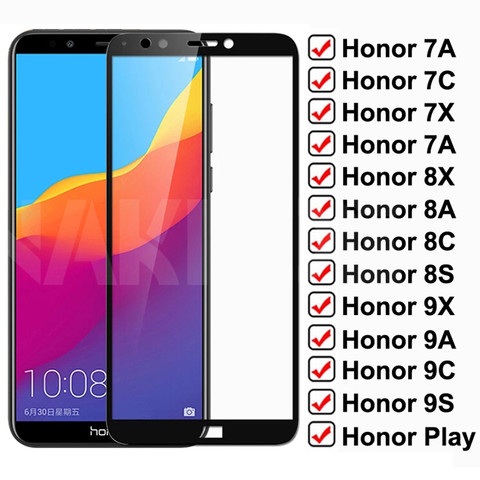9D Protective Glass For Huawei Honor 7A 7C 7X 7S Full Cover Tempered Glass Honor 8X 8A 8C 8S 9X 9A 9C 9S Play Screen Protector ► Photo 1/6