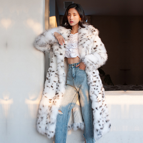 Ladies fur coat imitation fox fur coat black spot leopard print suit long European and American plus-size winter warm fur jacket ► Photo 1/6