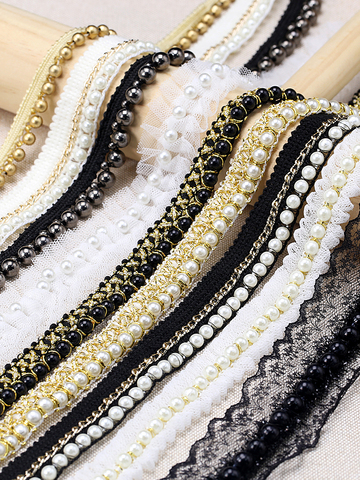 1Yards/Lot Beaded Lace Ribbon Tape Lace Fabric Trim Embroidered Collar Decoration African Cotton Lace Fabric Net Cord for Sewing ► Photo 1/5