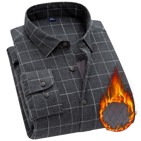 Aoliwen Brand 2022 winter men warm long sleeved shirt thick liner and velvet shirt plaid long sleeved shirt Flannel Thermal Top ► Photo 1/6