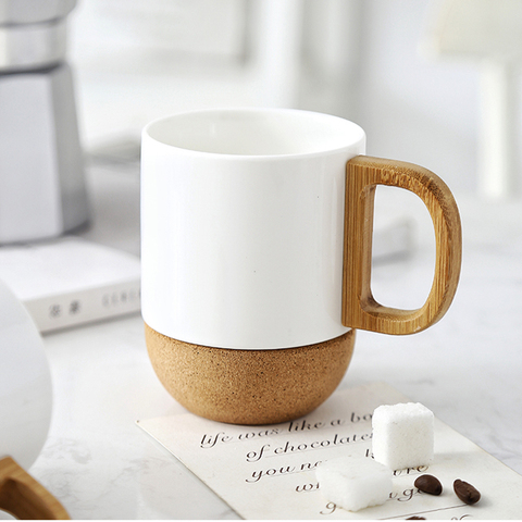 300ml European Art Bone China Tea Cup with Wooden Handle Simple Home Office Cork Coffee Mug American Ceramic Couple Cup Watercup ► Photo 1/6