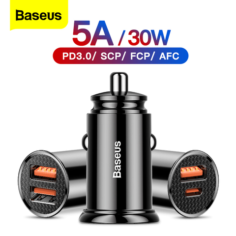 Baseus Quick Charge 4.0 3.0 USB Car Charger For iPhone Xiaomi Huawei QC4.0 QC3.0 QC Auto Type C PD Fast Car Mobile Phone Charger ► Photo 1/6