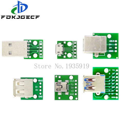 Micro Mini USB USB A Male USB 2.0 3.0 A Female USB B Connector Interface to 2.54mm DIP PCB Converter Adapter Breakout Board ► Photo 1/2