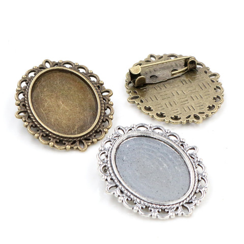 5pcs 18x25mm Inner Size Antique Silver Plated and Bronze Brooch Pin Classic Style Cameo Cabochon Base Setting Tray ► Photo 1/4