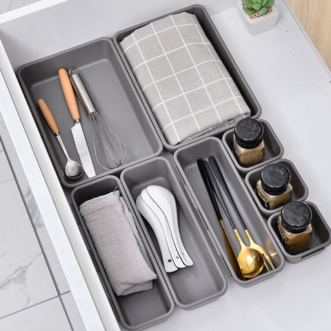 8pcs/set Drawer Storage Box Cosmetic Organizer Kitchen Tableware Jewelry Storage Tray Office Supplies Finishing Box Compartment ► Photo 1/6