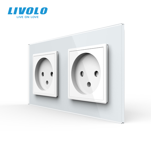 Livolo EU Standard double Israel Power Socket, Glass Panel,AC 100~250V 16A Wall Power Socket,C7C2IL-11/12/13/15(4colors),no logo ► Photo 1/4