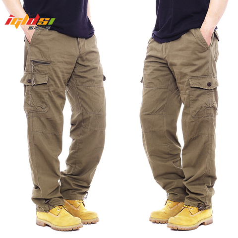 Men's Cotton Casual Long Trousers Streetwear Cargo Pants Overalls Multi Pockets Male Straight Slacks Tactical Pant Plus Size 3XL ► Photo 1/6