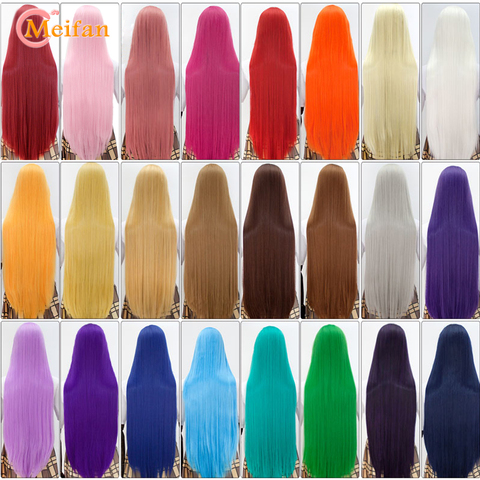 MEIFAN 100CM Cosplay Anime Costume Wigs Blonde Blue Red Pink Purple Hair for Party Long Straight Synthetic Cosplay Wigs for Wome ► Photo 1/6