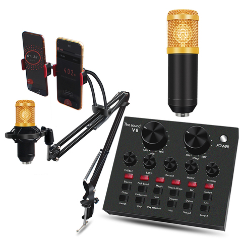 BM 800 Studio Condenser Microphone V8 Audio USB Headset Microphone Smartphone Sound card E300 Wired for Computer ► Photo 1/6