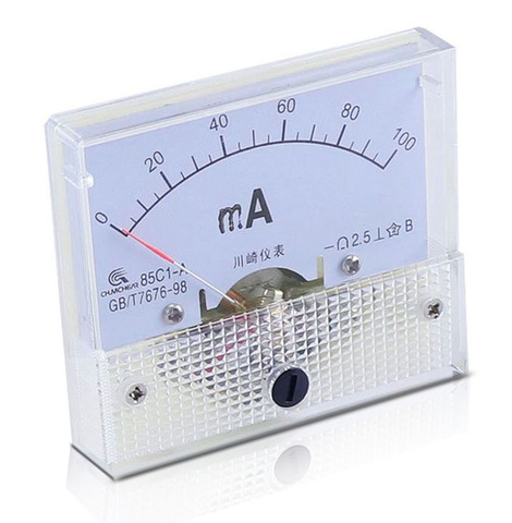 85C1-mA DC pointer analog ammeter panel 1mA 2mA 3mA 5mA 10mA 20mA 30mA 50mA 100mA 150mA 100mA 150mA  200mA  300mA 500mA ► Photo 1/3