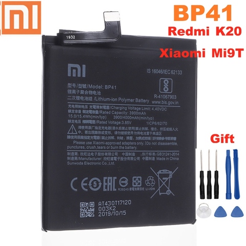 BP41 100% Original XIAO MI Phone Battery For Xiaomi Redmi K20 / Mi 9T Replacement Batteries Xiomi MI9T batteria 4000mAh + tools ► Photo 1/4