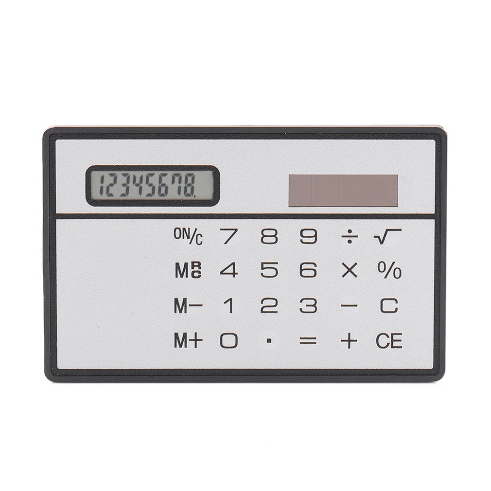 1PCS 8 Digits Ultra Thin Slim Credit Card Solar Power Pocket Calculator White 