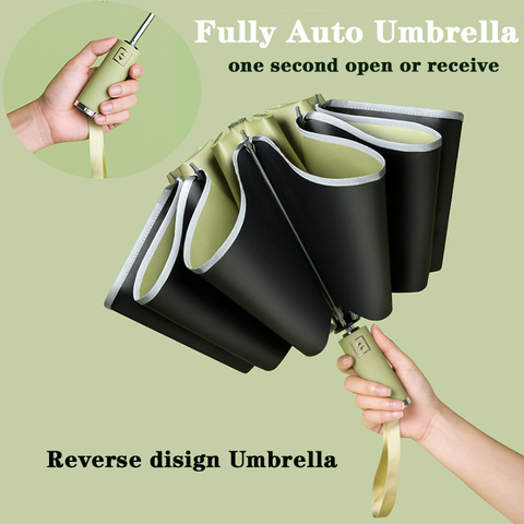 Upgraded 90 Pints Automatic Reverse Folding Umbrella Windproof Safety LED Fluorescence Strip Anti-UV Parasol for Business Fully ► Photo 1/6