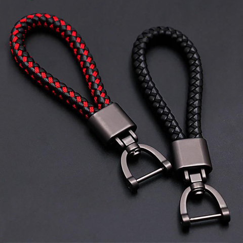 High-Grade Hand Woven Leather Car KeyChain 360 Degree Rotating Horseshoe Buckle Jewelry Key Rings Holder Genuine Bag Pendant ► Photo 1/6