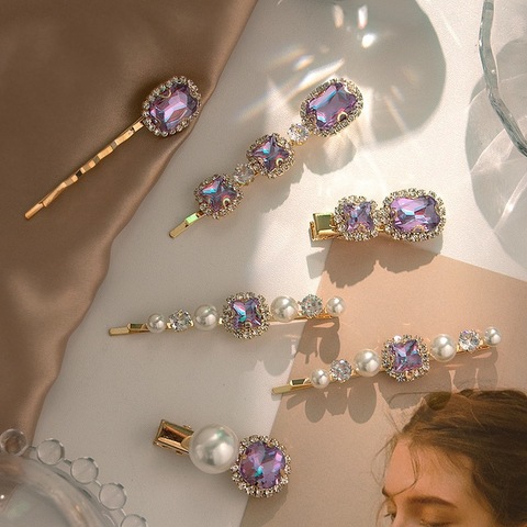 New Women Girls Luxury Purple Crystal Barrettes Sweet Hair Ornament Clips Elegant Hairpins Headband Fashion Hair Accessories ► Photo 1/6