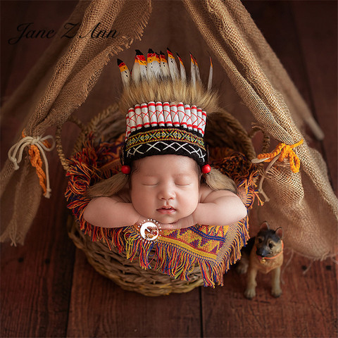 Jane Z Ann Newborn Indian Photography creative Theme costume feather hat clothes studio shooting accessories ► Photo 1/6