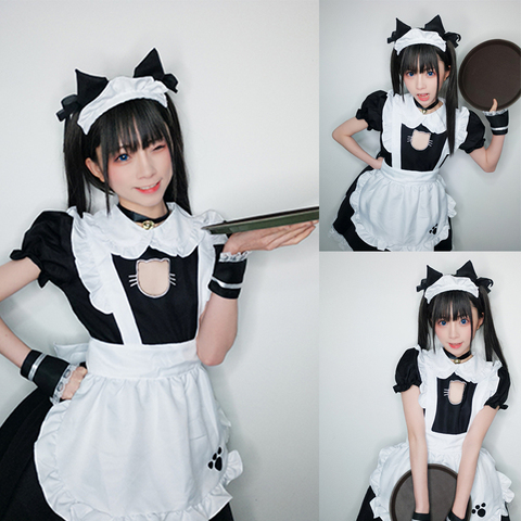 Cat Maid Outfit COSPLAY Sexy Lolita Anime Cute Soft Girl Maid Uniform Appealing Set Stage Costume Accessories 5 Piece Set ► Photo 1/6
