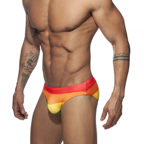 With Push Pad New Men Swimming Trunks Rainbow Print Bikini European And American Fashion Sexy Low Waist Beachwear 82% Polyester ► Photo 1/6