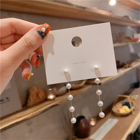 2022 New trend simulated pearl women's long earrings white round pearl wedding pendant earrings korean fashion jewelry earrings ► Photo 1/6