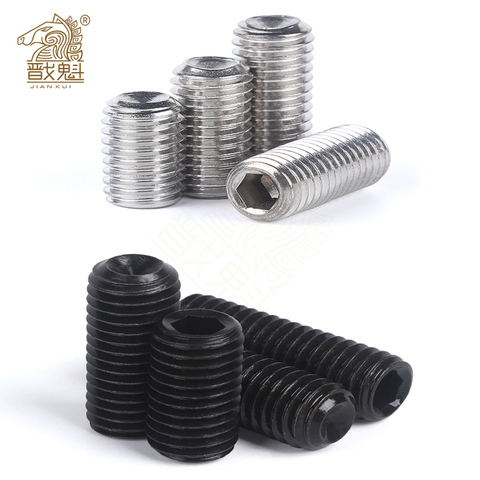 50pc M2 M2.5 M3 M3.5 M4 M5 M6 DIN916 304 stainless Black grade 12.9 steel Hex Hexagon Socket Allen Cup Point Grub Screw Set Bolt ► Photo 1/6