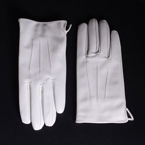 Men's Genuine  Leather Real Leather Winter Warm White Ceremonial  Short Gloves Police Gloves ► Photo 1/6